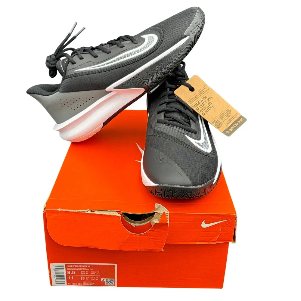 Nike Precision VII Mens Basketball Shoes Black White Grey FN4322-005 Size 9.5